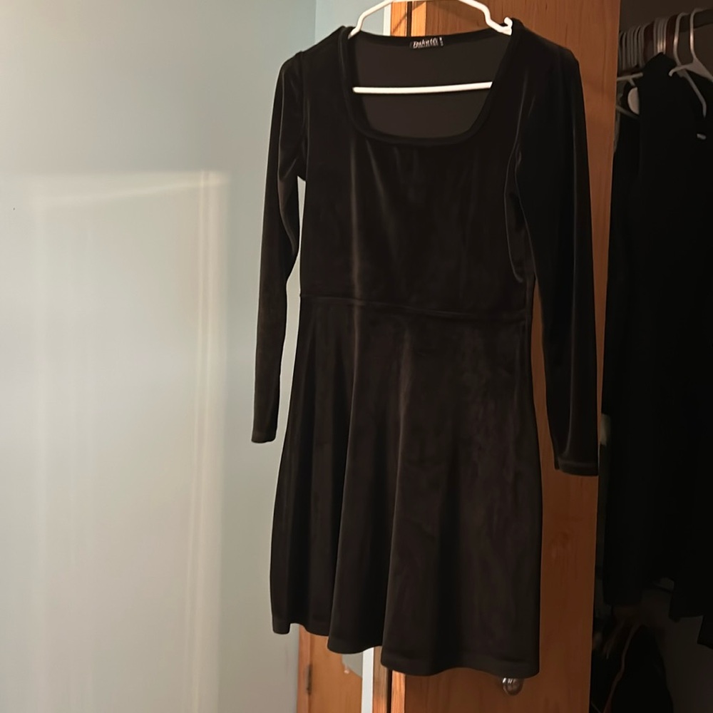 Black soft velvet winter dress